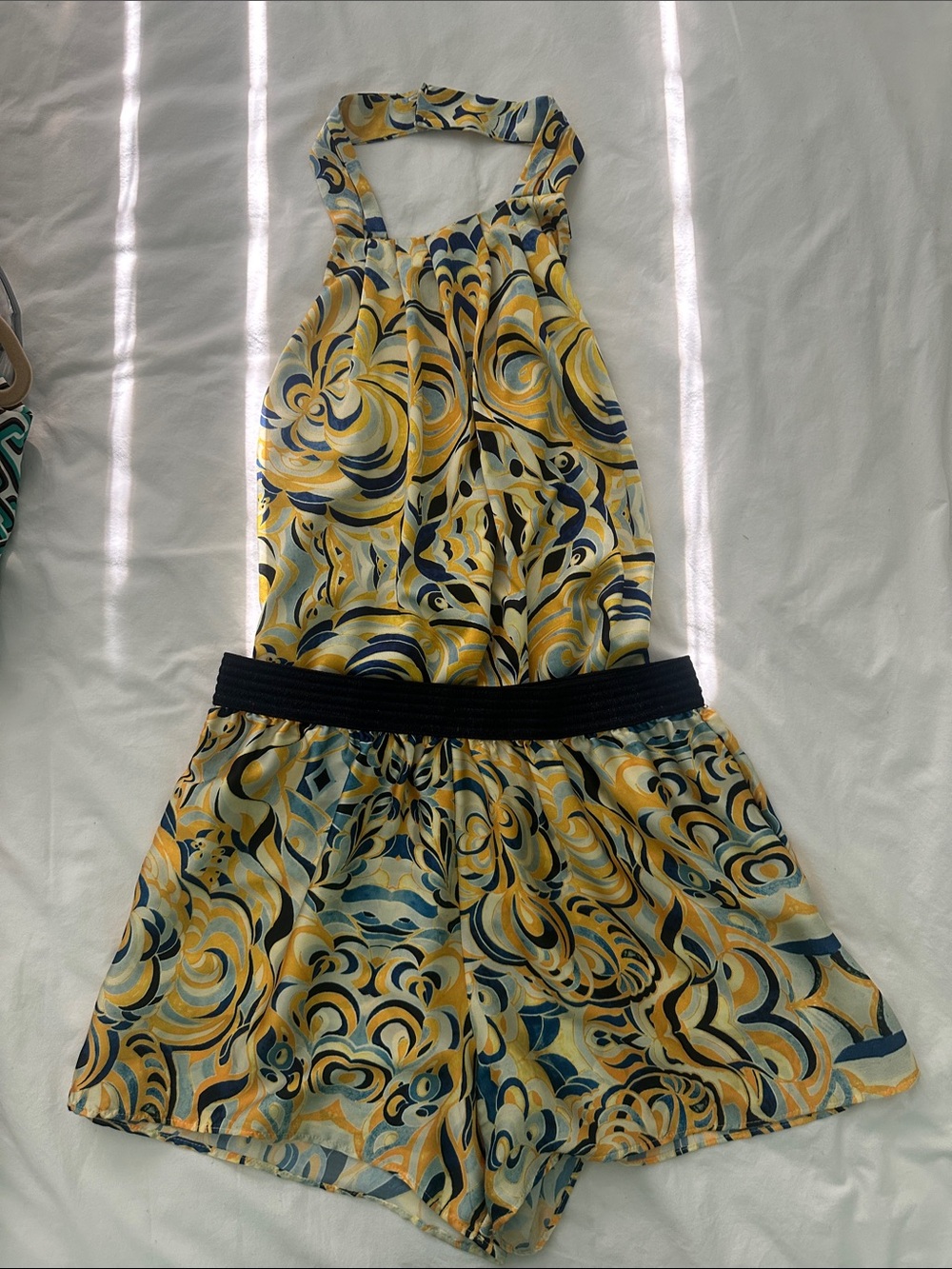 Girls Yellow & Navy Swirl Halter Romper - Brand Unspecified